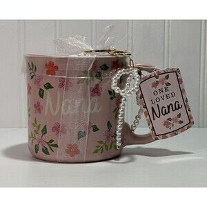 Sunday Morning Nana Floral Ceramic Mug with Keychain Purse Charm, Great Gift